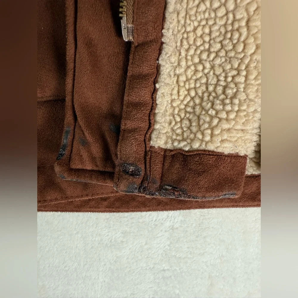 Ralph Lauren Duffle Coat Petite Medium Brown Faux Suede Sherpa Lined Hood Toggl